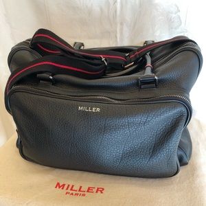 MILLER PARIS Luxury Black Grained Calf Leather Weekender Bag $695